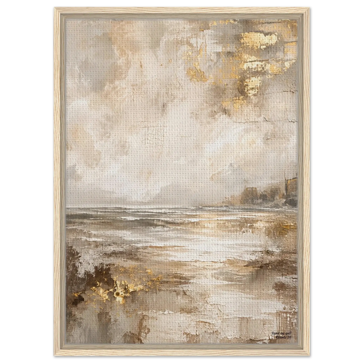 Sand og gull, et lyst og harmonisk veggbilde med sandtoner, beige og dempede gullnyanser. – moderne veggkunst | KBentz.no