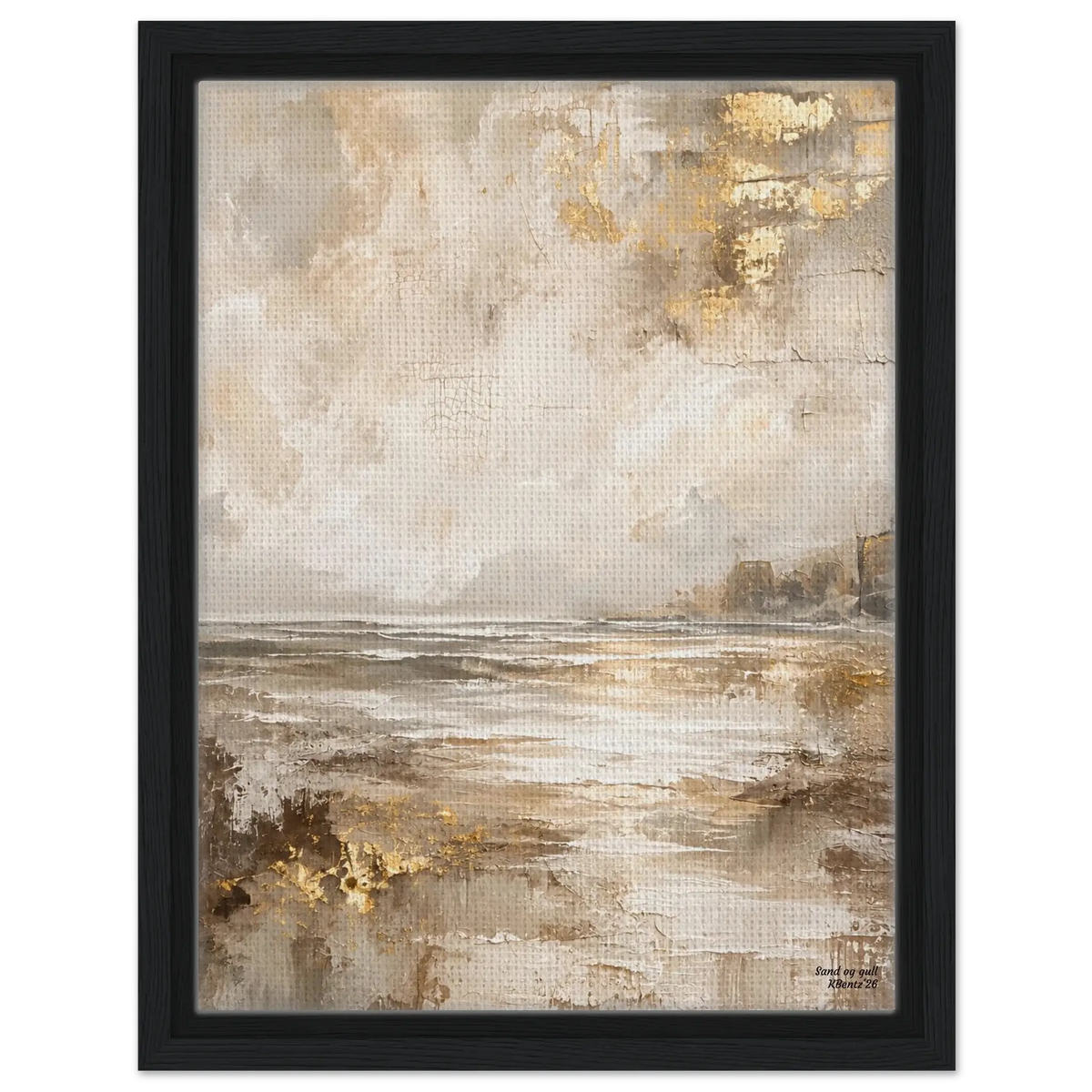 Sand og gull, et abstrakt veggbilde med sandtoner, beige og guld detaljer i et harmonisk landskap. – moderne veggkunst | KBentz.no
