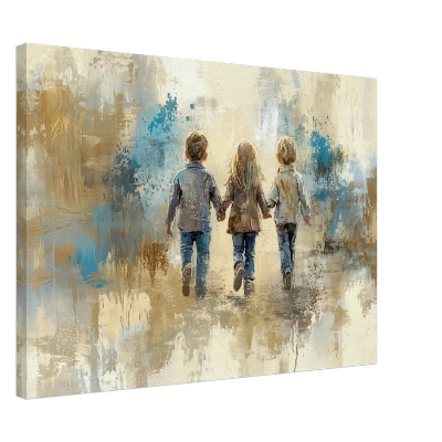 Aldri alene – AI-kunst, moderne, harmonisk og elegant – et digitalt maleri med oljemalingstekstur som gir varme og dybde til interiøret.