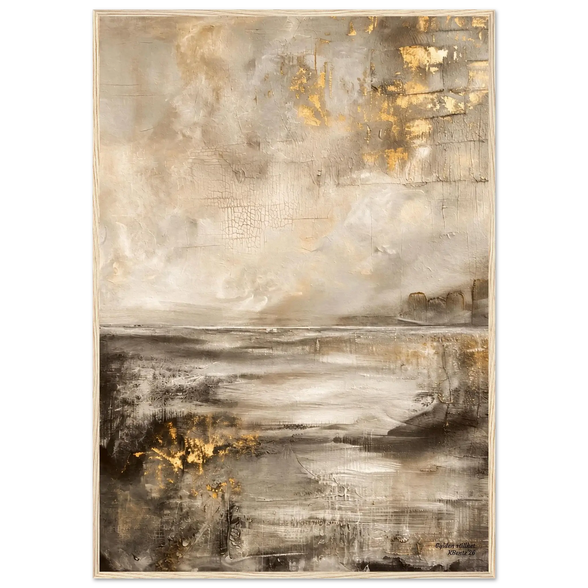 Gylden stillhet - elegant veggbilde i beige, sand og gulltoner med vakker dybde og luksuriøse detaljer.