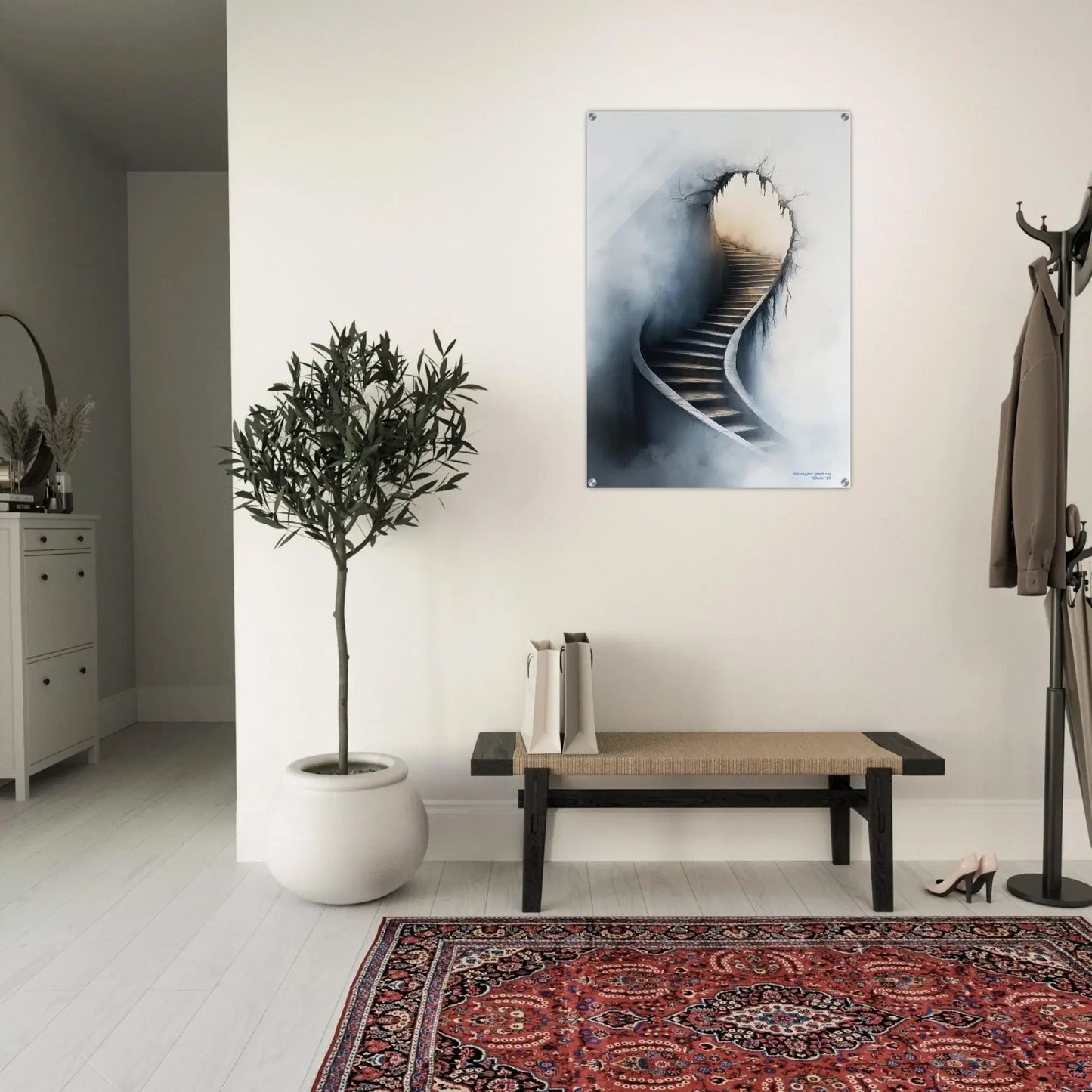 Når veggen åpner seg - moderne veggkunst med trapp som symboliserer forandring og håp. – moderne veggkunst | KBentz.no
