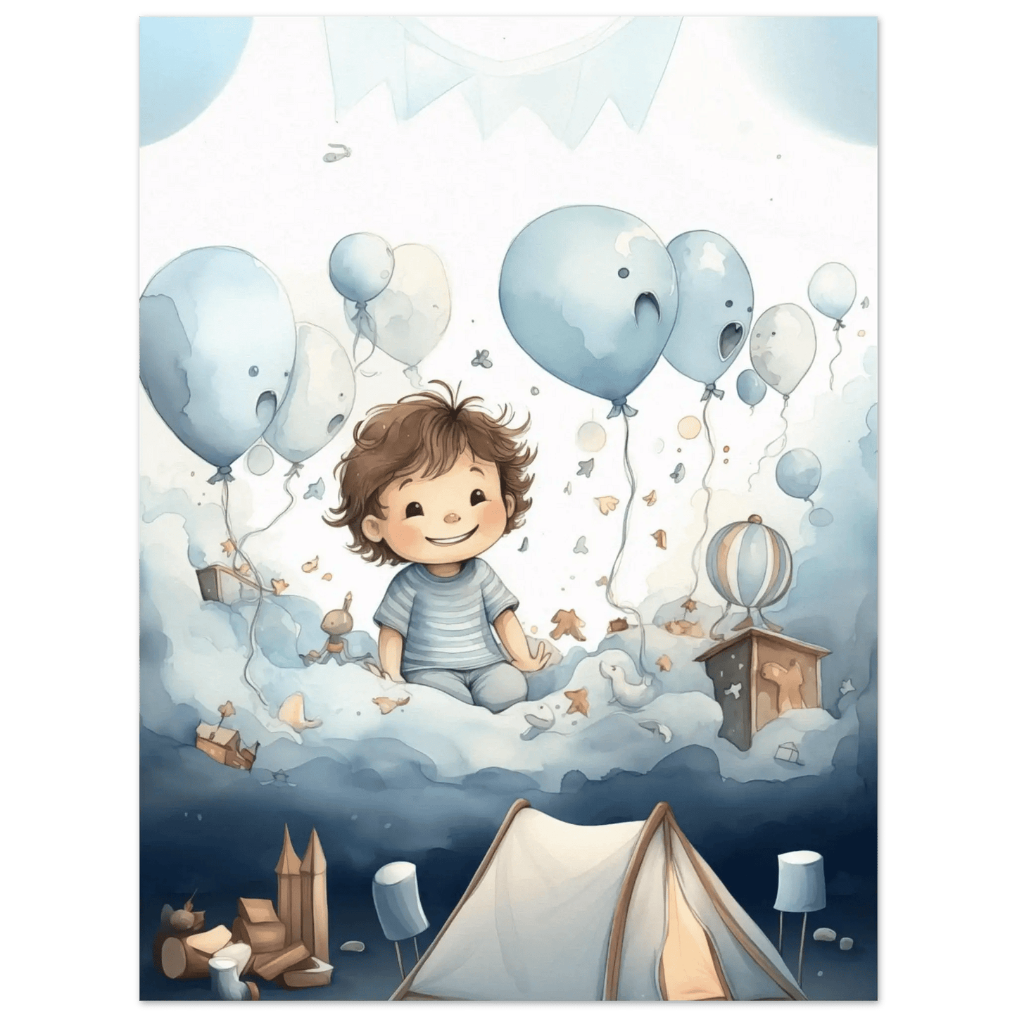 Drømmer i ballongland – KI digital oljemaling trykket på papir, lerret, aluminium, akryl og tre | KBentz.no