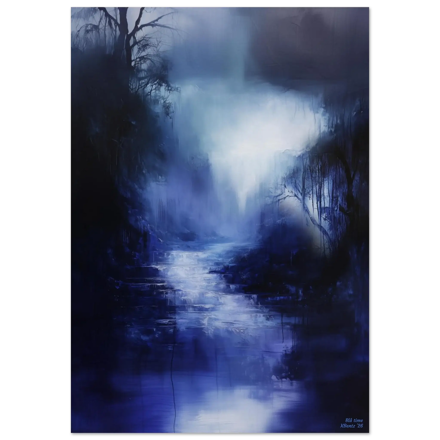 Blå time - moderne digitalt maleri med oljemalingstekstur. Trykkes på papir, lerret og akryl. KBentz.no