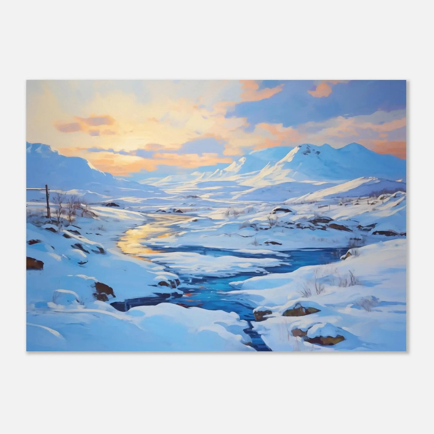 Vinterlys over Elven - moderne digitalt maleri med oljemalingstekstur. Trykkes på papir, lerret og akryl. KBentz.no