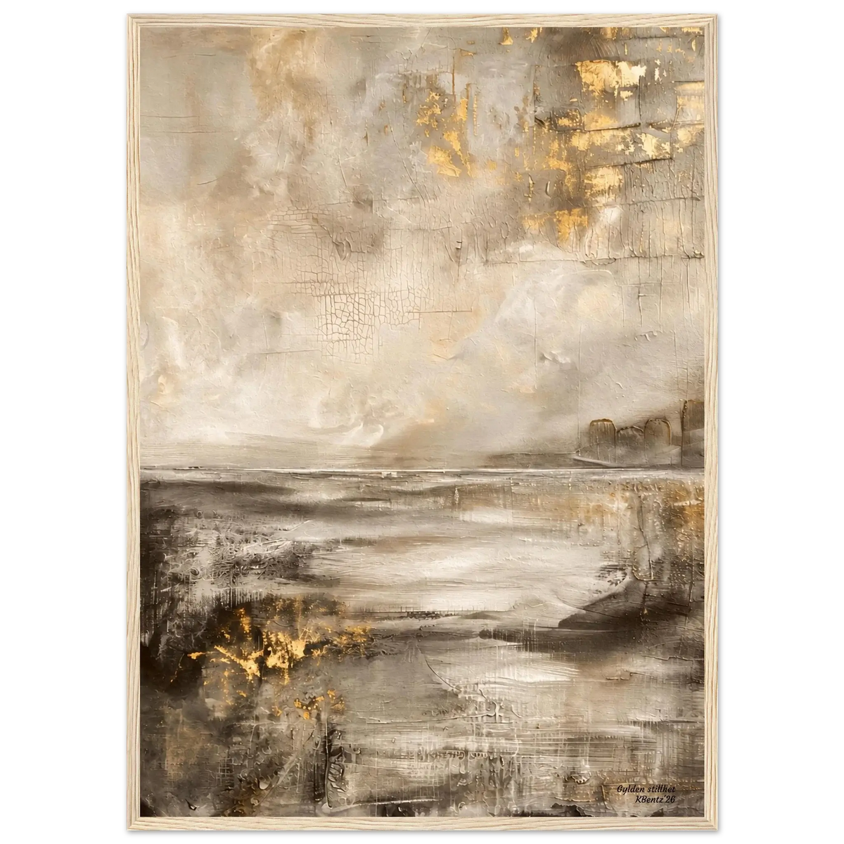 Gylden stillhet: Elegant veggbilde med beige, sandtoner og gullnyanser, inspirert av natur. – moderne veggkunst | KBentz.no