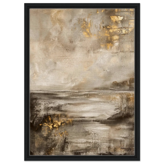 Gylden stillhet, elegant abstrakt veggbilde i beige, sandtoner og gyldne detaljer, tidløst kunstverk.