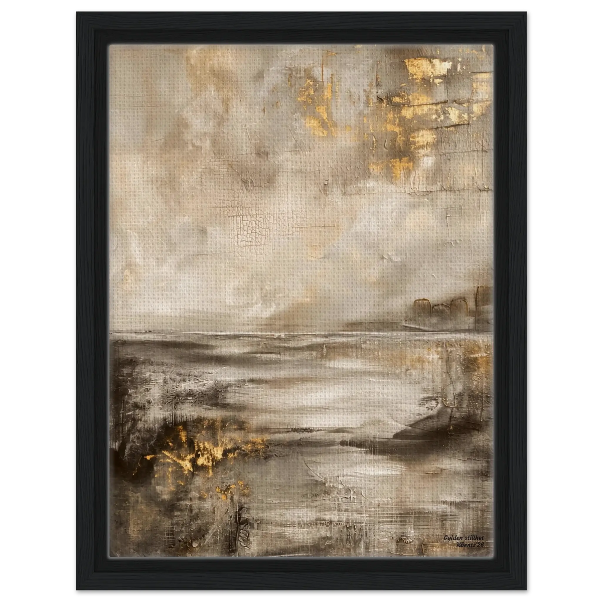 Gylden stillhet - et elegant veggbilde med beige, sandtoner og varme gullnyanser i et harmonisk landskap.