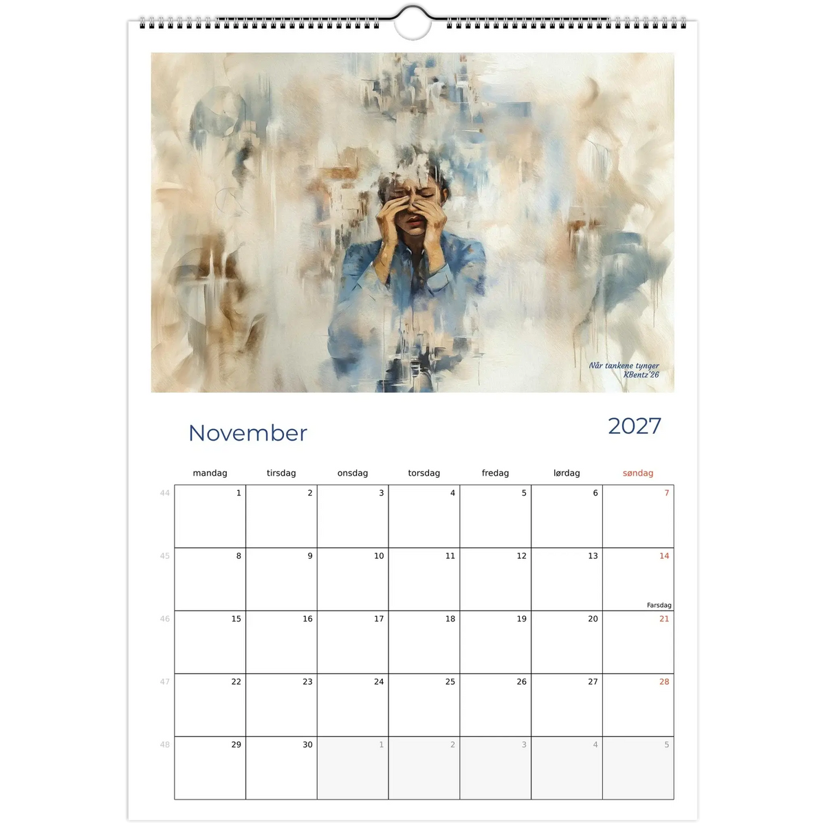 Øyeblikk som varer kunstkalender 2027 med kunstmotiv for november måned. – moderne veggkunst | KBentz.no