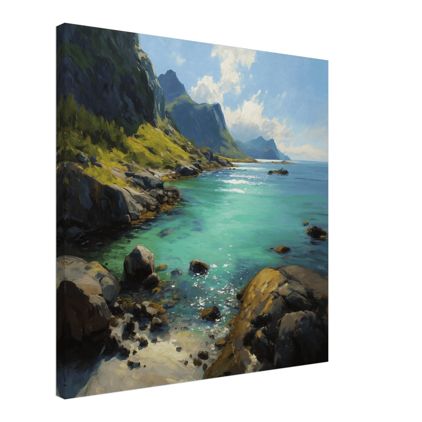 Fjordlandskap – KI digital oljemaling trykket på papir, lerret, aluminium, akryl og tre | KBentz.no