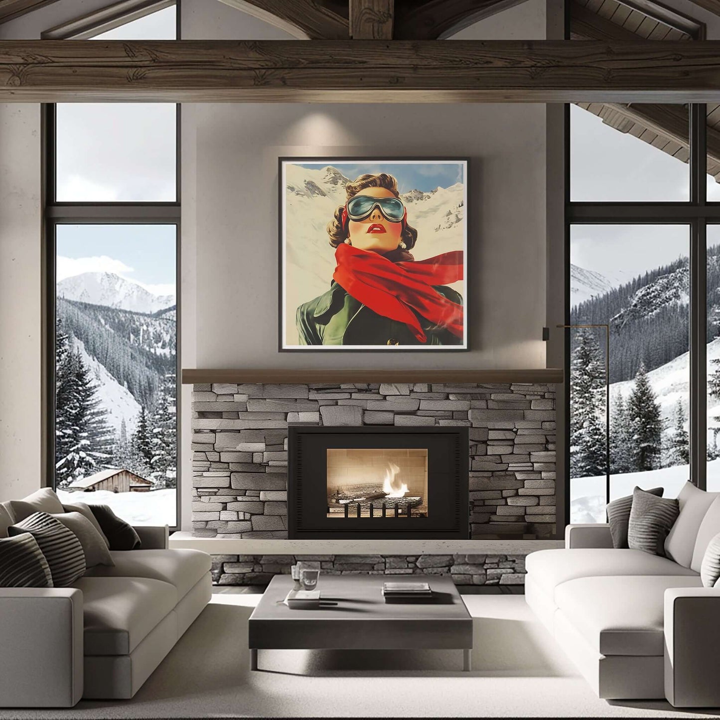 Frost og Eleganse - Rød – KI digital oljemaling trykket på papir, lerret, aluminium, akryl og tre | KBentz.no