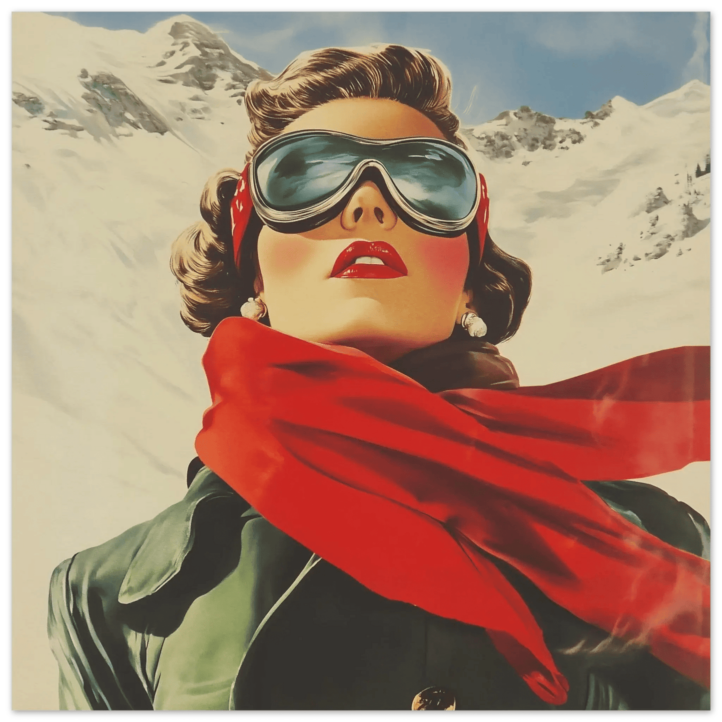 Frost og Eleganse - Rød – KI digital oljemaling trykket på papir, lerret, aluminium, akryl og tre | KBentz.no