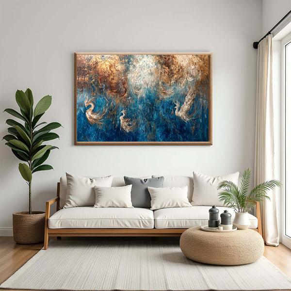 Fuglenes stillhet – KI digital oljemaling trykket på papir, lerret, aluminium, akryl og tre | KBentz.no