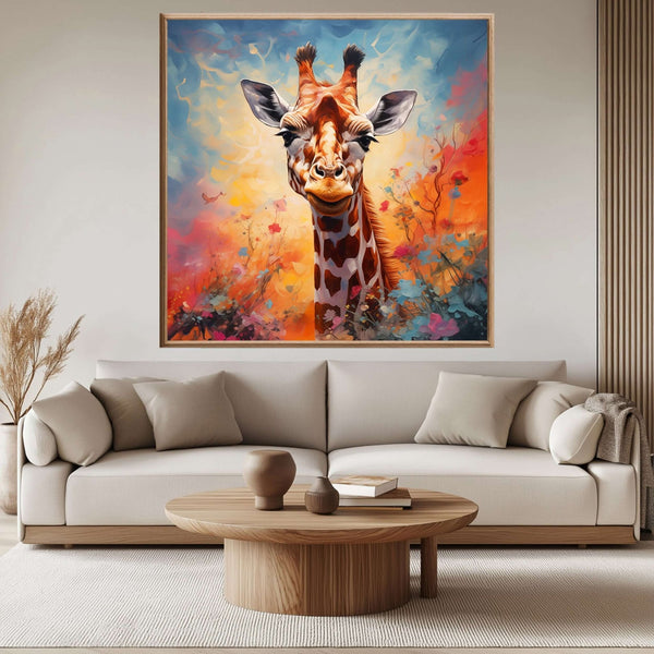 Giraff med Glimt i Øyet - moderne digitalt maleri med oljemalingstekstur. Trykkes på papir, lerret og akryl. KBentz.no
