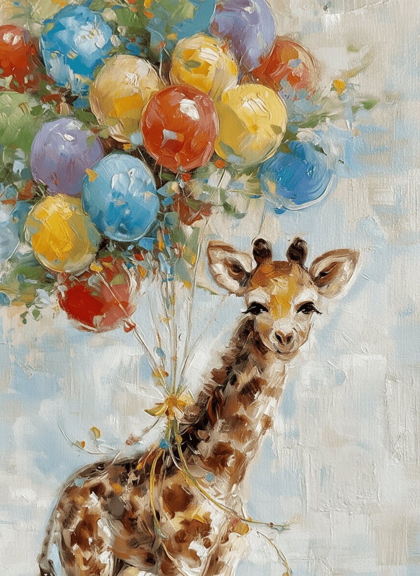 Giraffens Ønske – KI digital oljemaling trykket på papir, lerret, aluminium, akryl og tre | KBentz.no