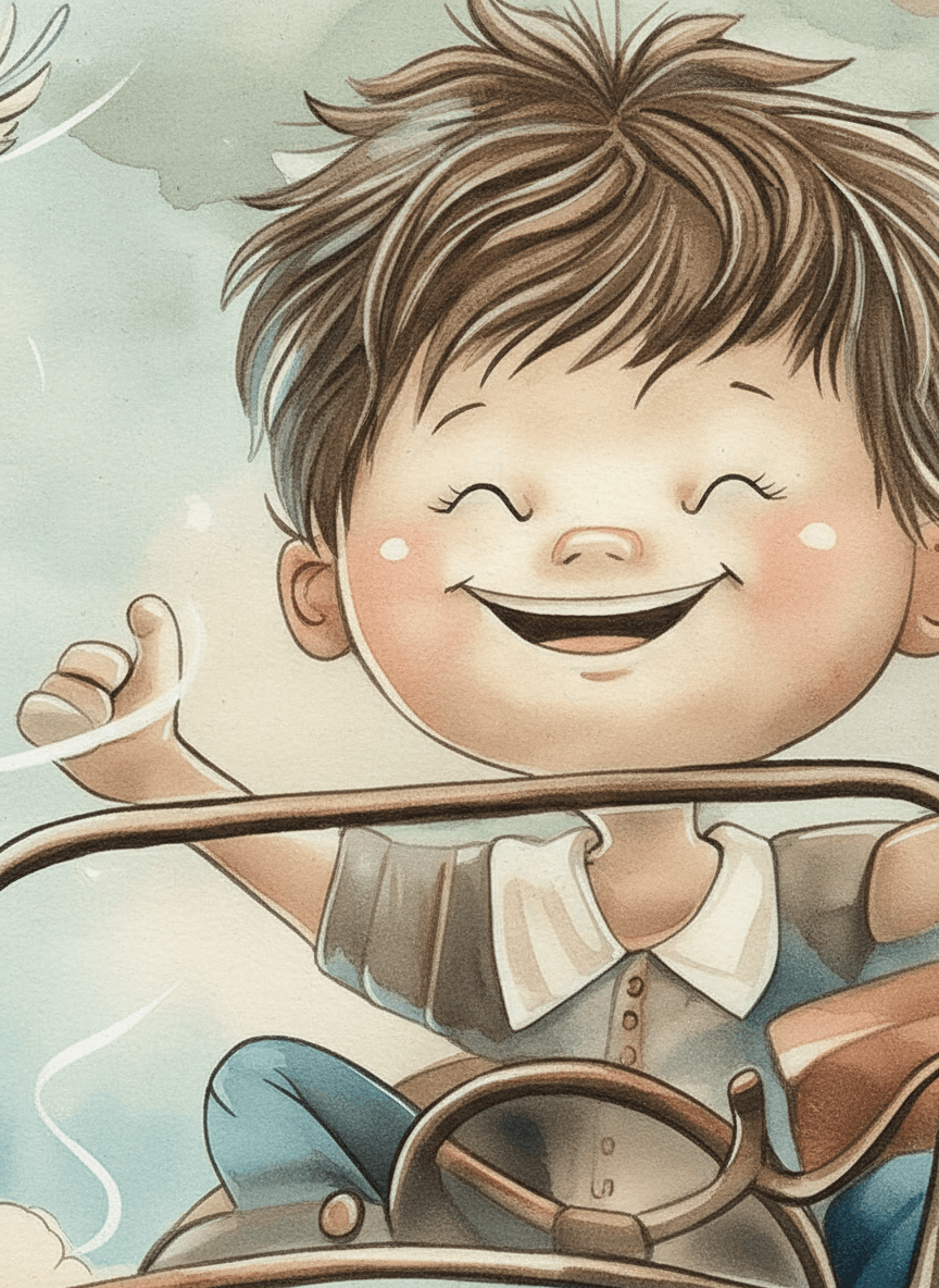 Glad gutt i svevebil