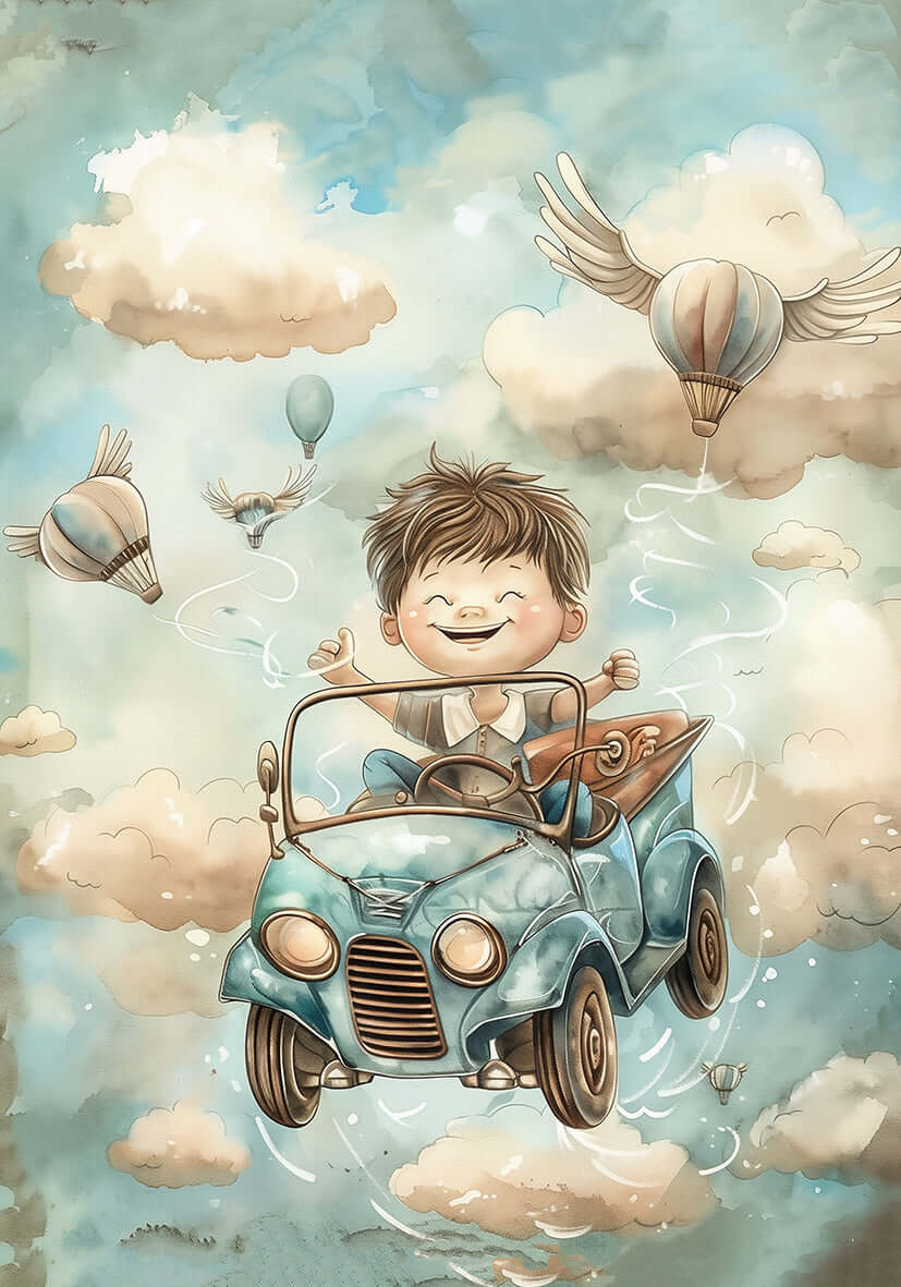 Glad gutt i svevebil