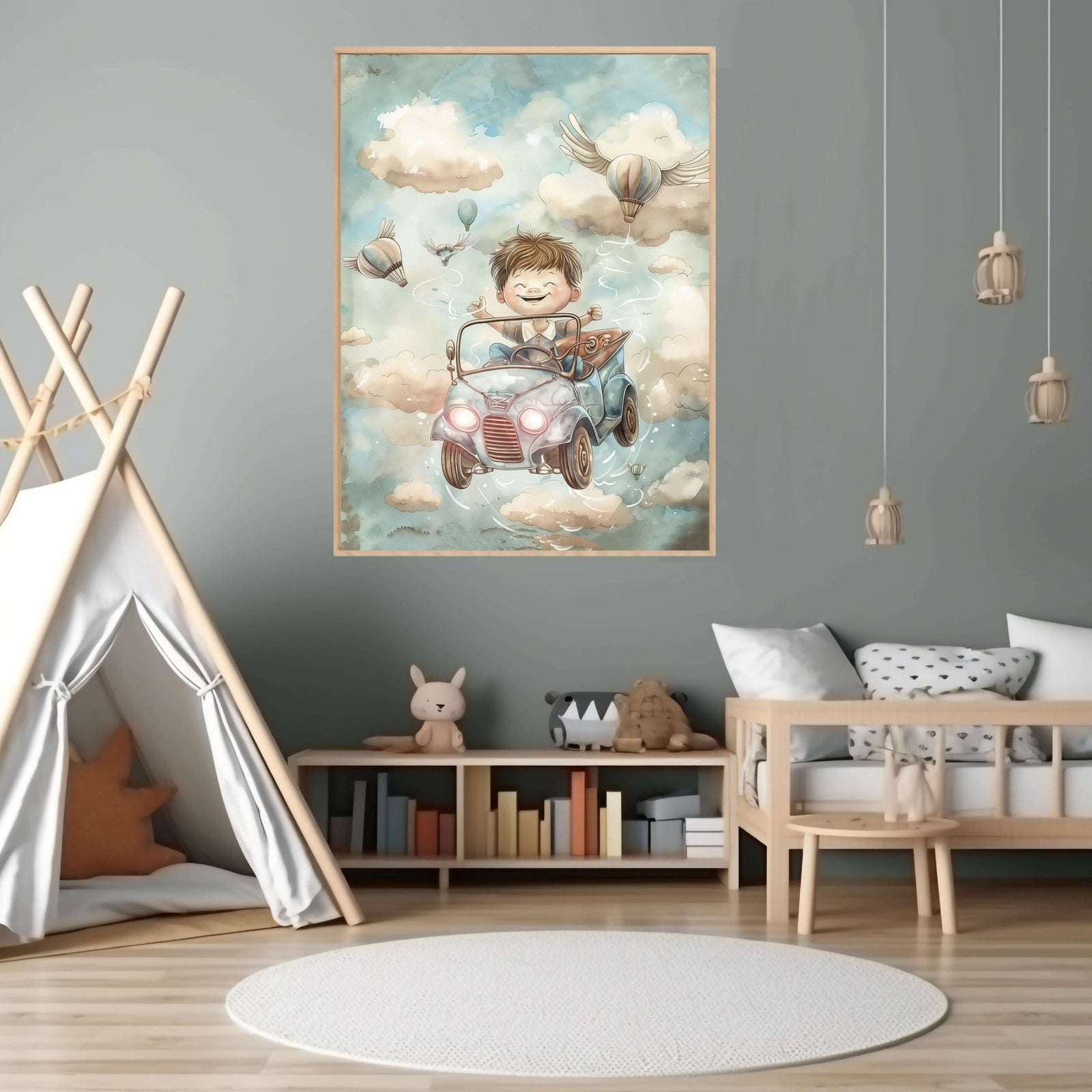 Glad gutt i svevebil