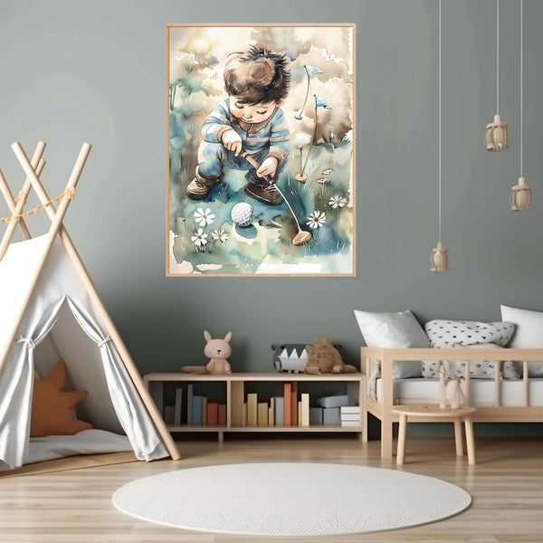 Golfdrøm i blomstereng - moderne digitalt maleri med oljemalingstekstur. Trykkes på papir, lerret og akryl. KBentz.no