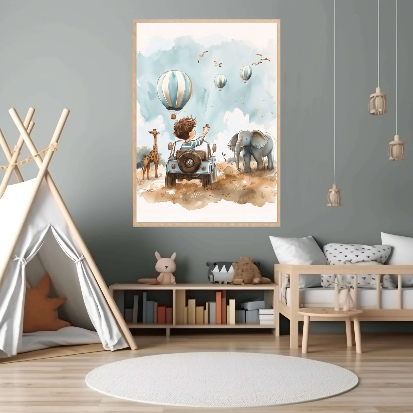 Gutt på safari – KI digital oljemaling trykket på papir, lerret, aluminium, akryl og tre | KBentz.no