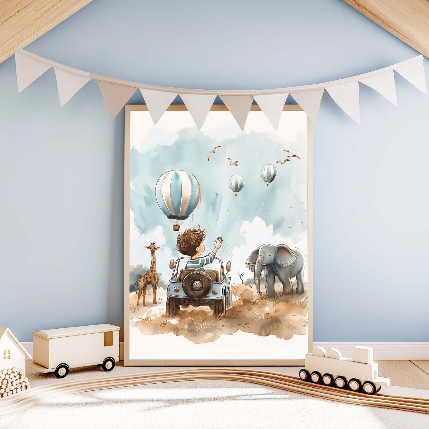 Gutt på safari – KI digital oljemaling trykket på papir, lerret, aluminium, akryl og tre | KBentz.no