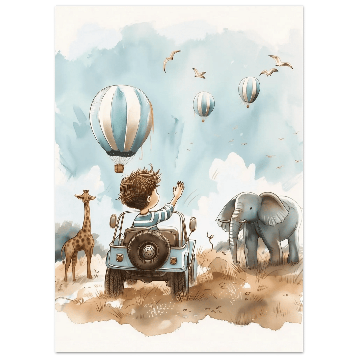 Gutt på safari – KI digital oljemaling trykket på papir, lerret, aluminium, akryl og tre | KBentz.no