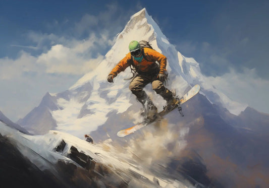 Høyt over snøen – KI digital oljemaling trykket på papir, lerret, aluminium, akryl og tre | KBentz.no