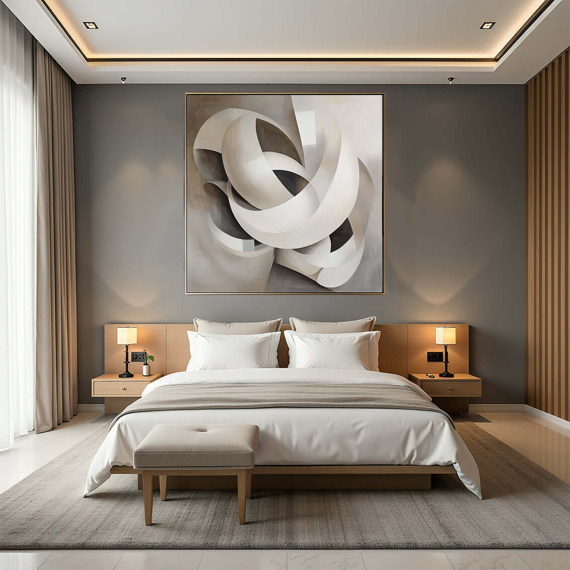 Hvite bånd – KI digital oljemaling trykket på papir, lerret, aluminium, akryl og tre | KBentz.no