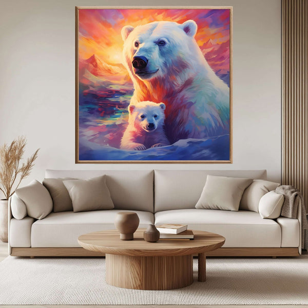 Isbjørnmor i soloppgang - moderne digitalt maleri med oljemalingstekstur. Trykkes på papir, lerret og akryl. KBentz.no