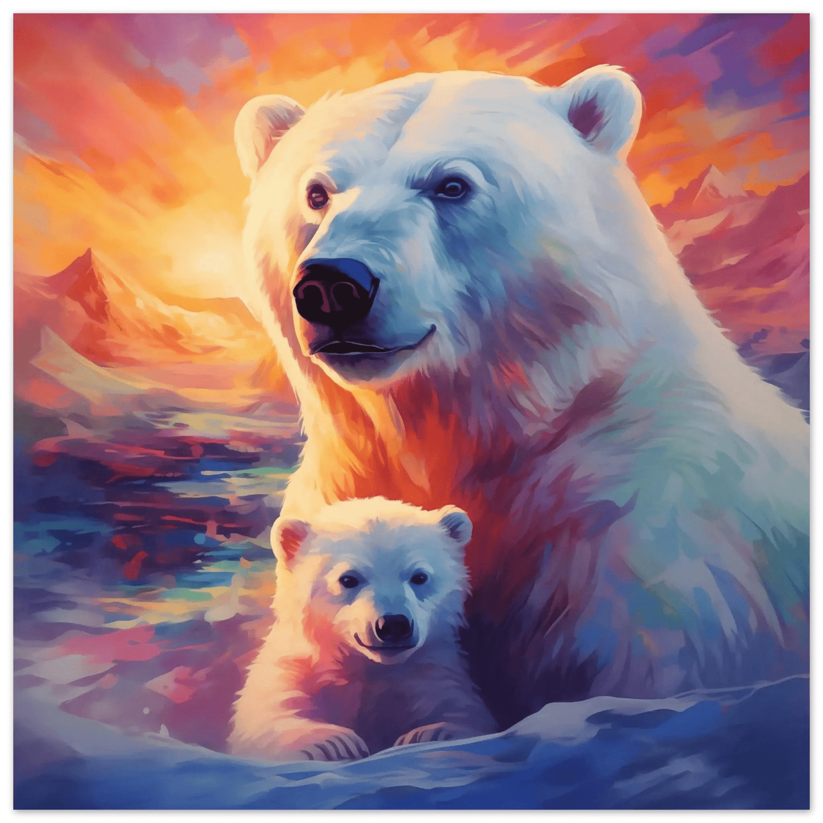 Isbjørnmor i soloppgang