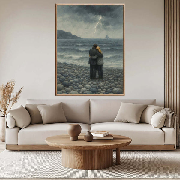 Kjærlighet i uvær – KI digital oljemaling trykket på papir, lerret, aluminium, akryl og tre | KBentz.no