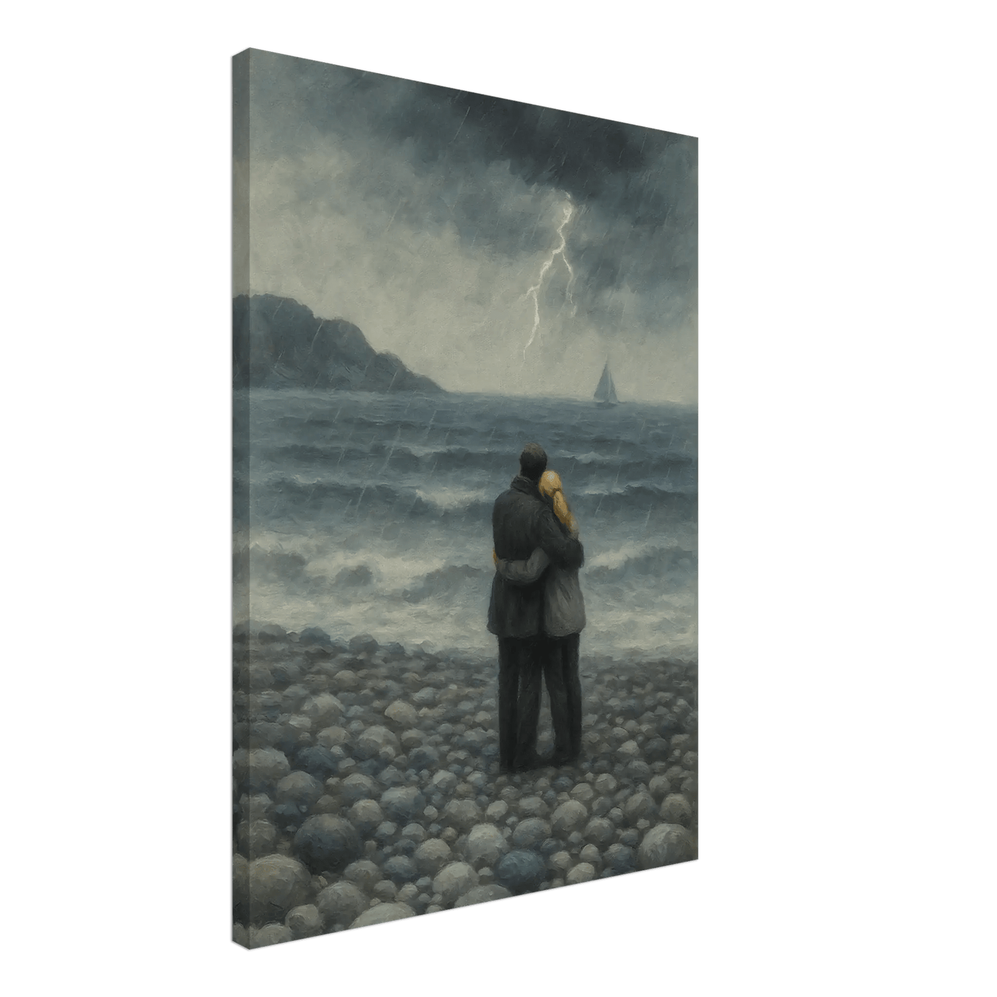 Kjærlighet i uvær – KI digital oljemaling trykket på papir, lerret, aluminium, akryl og tre | KBentz.no