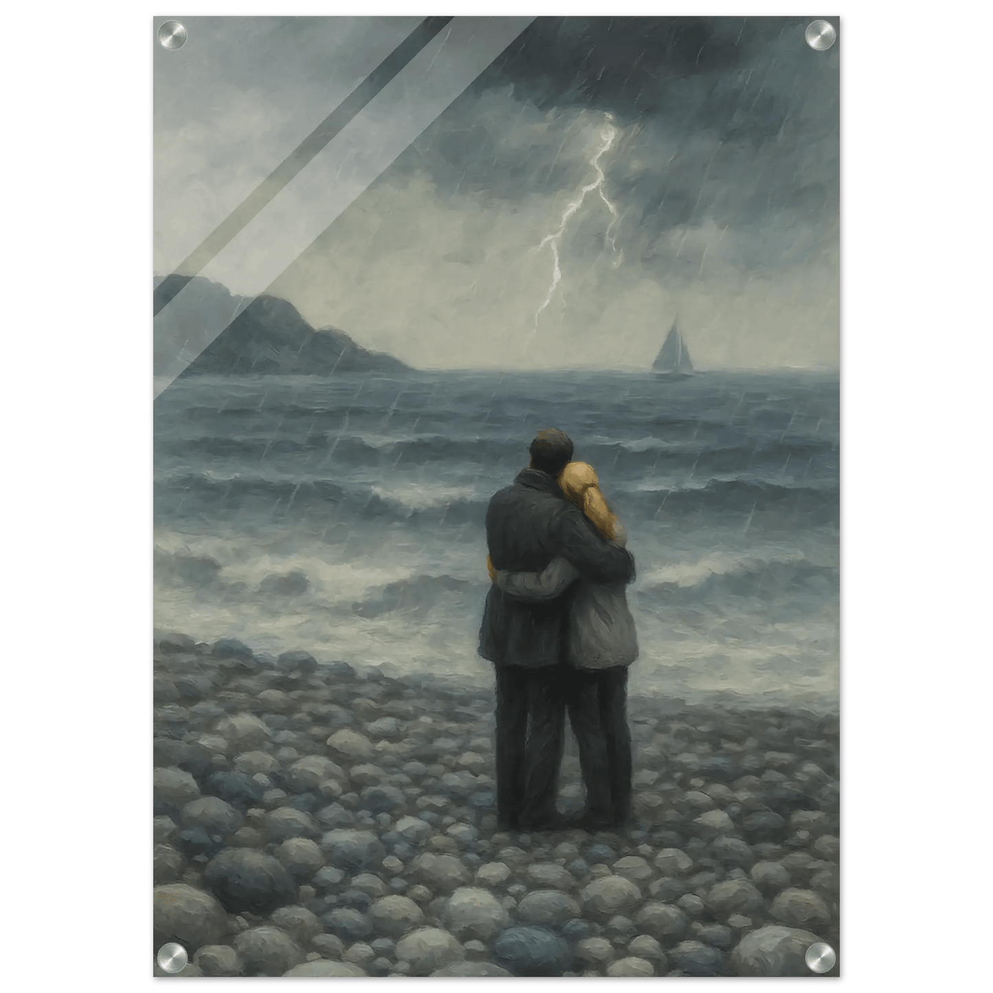 Kjærlighet i uvær – KI digital oljemaling trykket på papir, lerret, aluminium, akryl og tre | KBentz.no