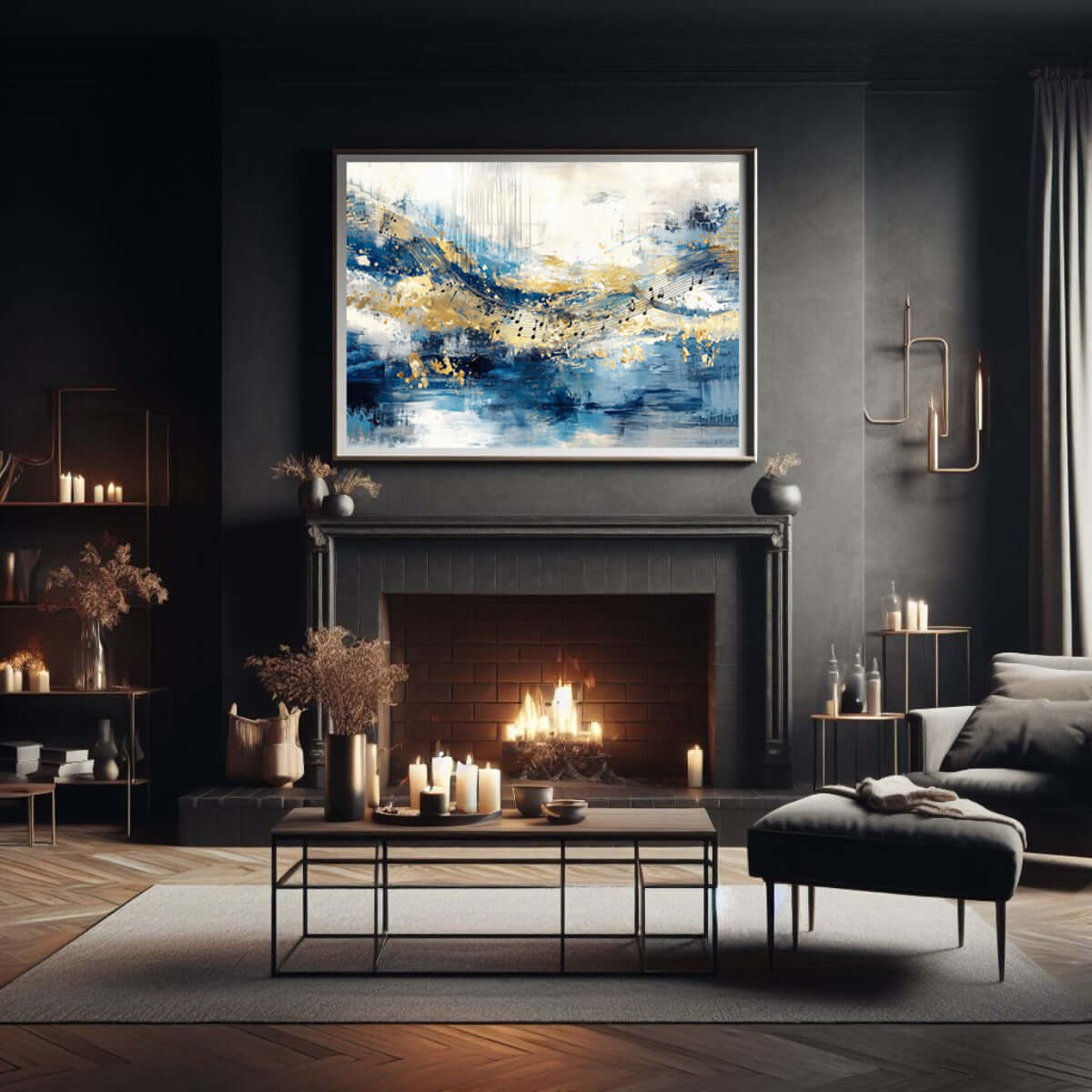 Musikkens bølger – KI digital oljemaling trykket på papir, lerret, aluminium, akryl og tre | KBentz.no