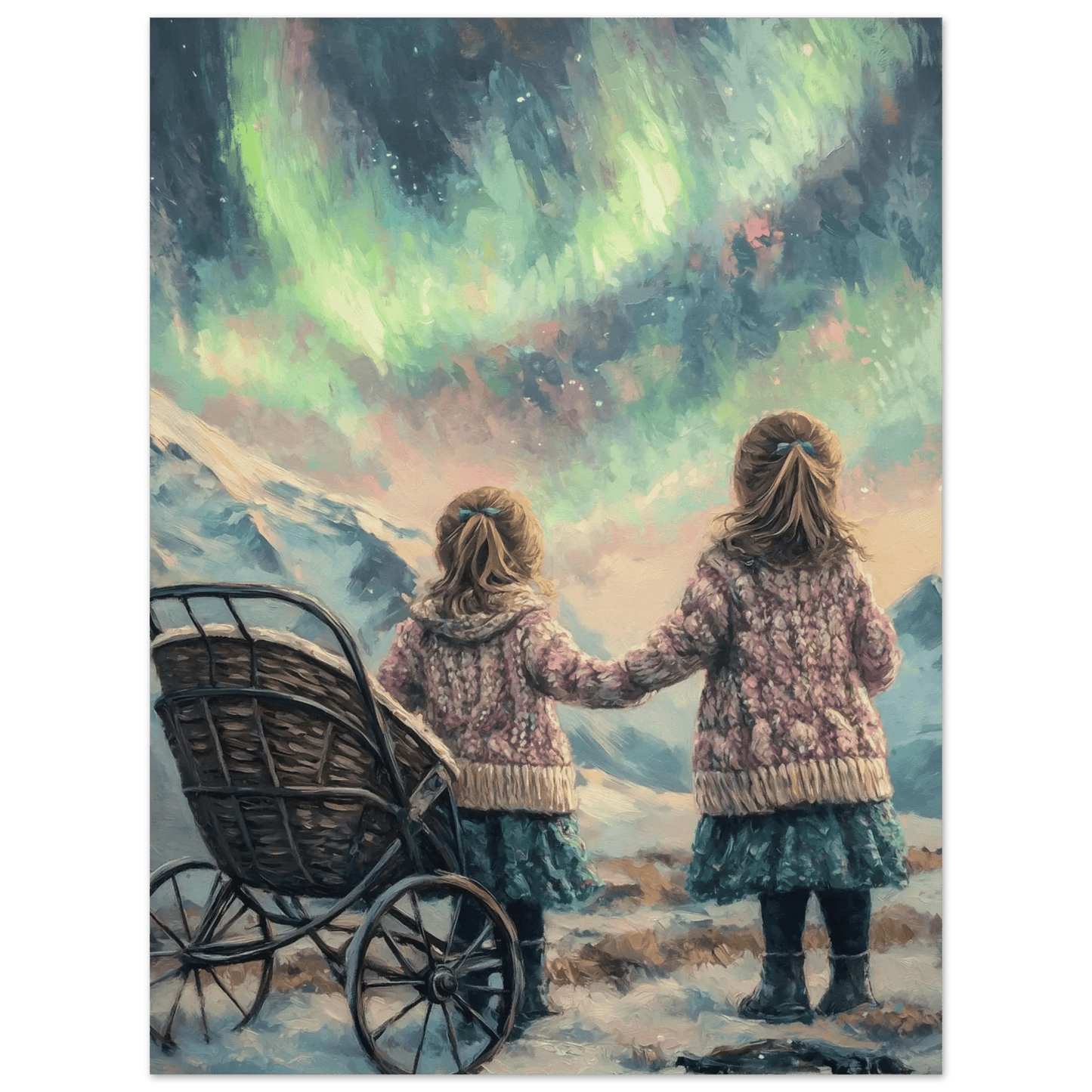 Nordlys og Lek – KI digital oljemaling trykket på papir, lerret, aluminium, akryl og tre | KBentz.no