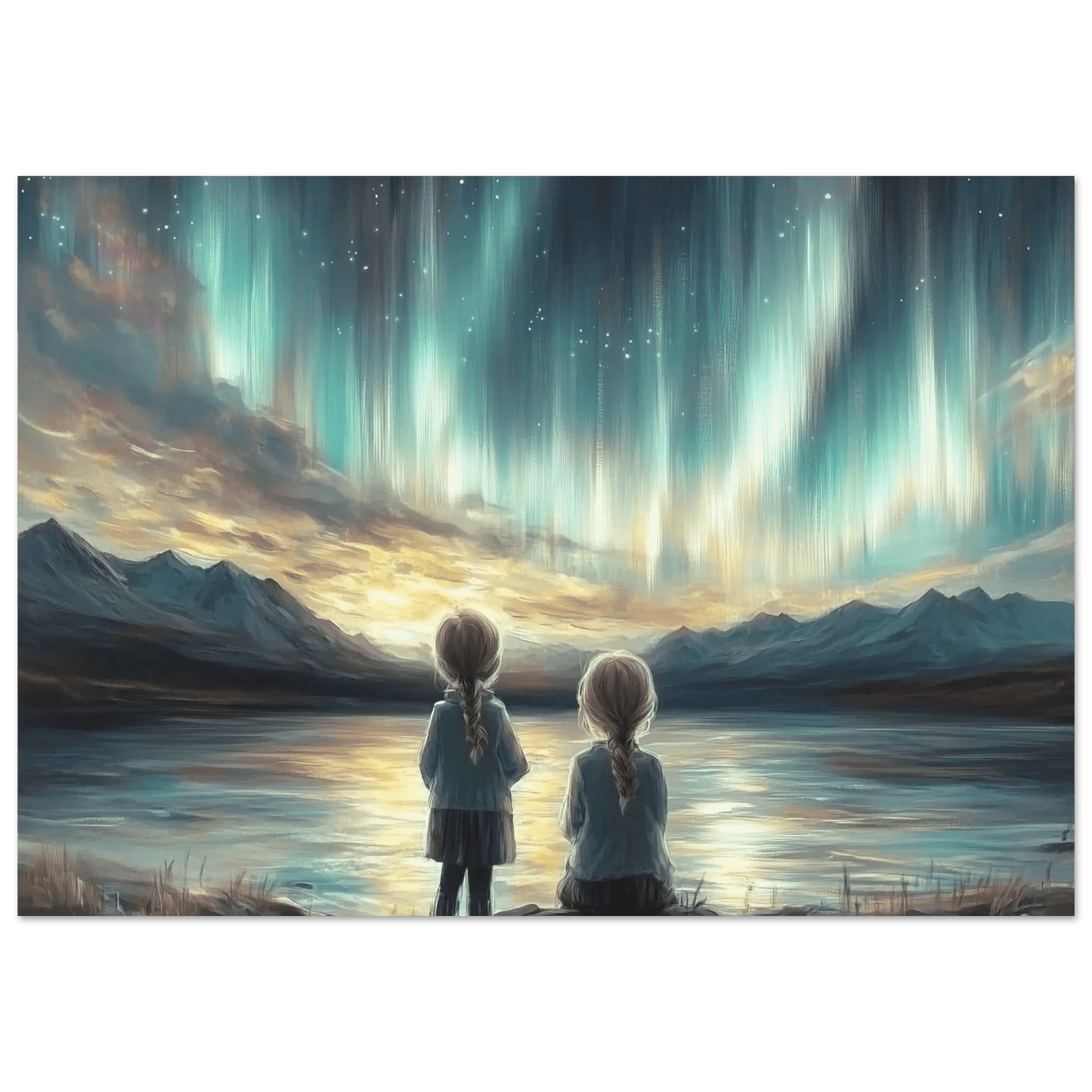 Nordlyskveld – KI digital oljemaling trykket på papir, lerret, aluminium, akryl og tre | KBentz.no