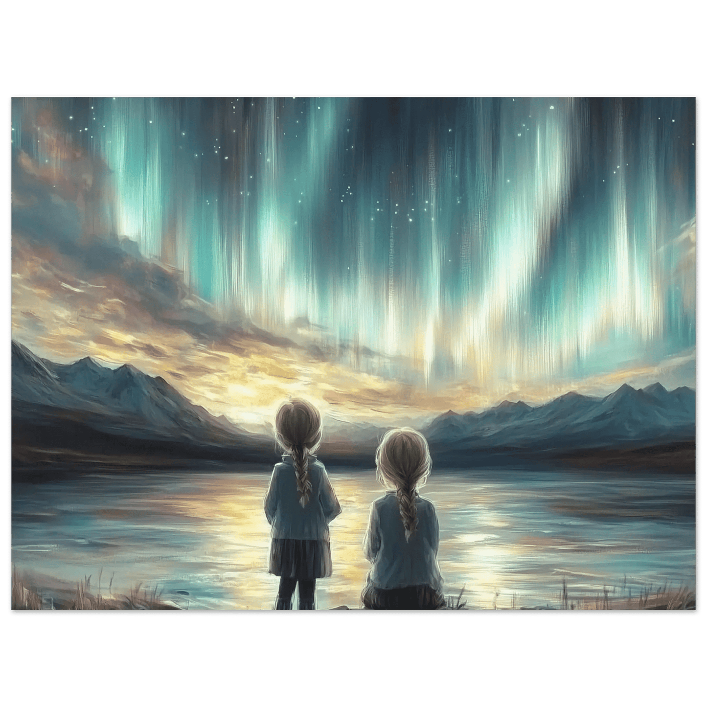 Nordlyskveld – KI digital oljemaling trykket på papir, lerret, aluminium, akryl og tre | KBentz.no