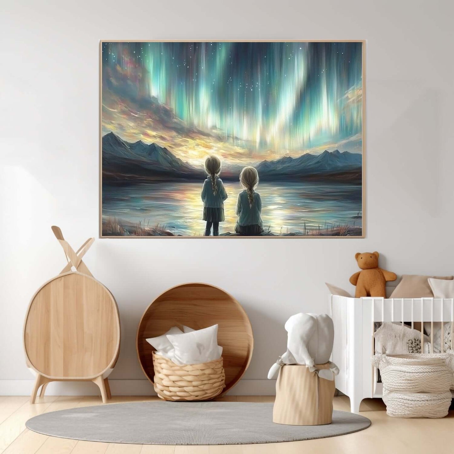 Nordlyskveld – KI digital oljemaling trykket på papir, lerret, aluminium, akryl og tre | KBentz.no