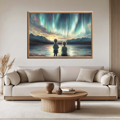 Nordlyskveld – KI digital oljemaling trykket på papir, lerret, aluminium, akryl og tre | KBentz.no