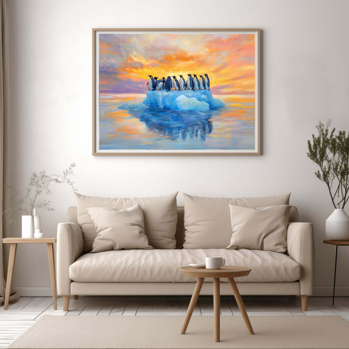 Pingvinenes morgen – KI digital oljemaling trykket på papir, lerret, aluminium, akryl og tre | KBentz.no