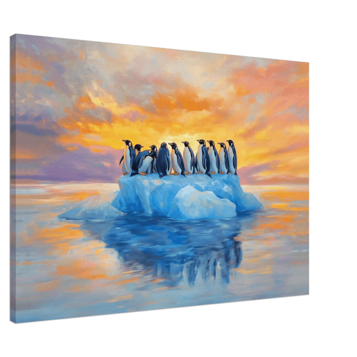Pingvinenes morgen – KI digital oljemaling trykket på papir, lerret, aluminium, akryl og tre | KBentz.no