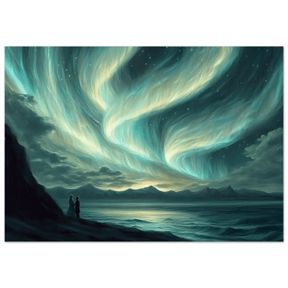 Under Nordlyset – KI digital oljemaling trykket på papir, lerret, aluminium, akryl og tre | KBentz.no