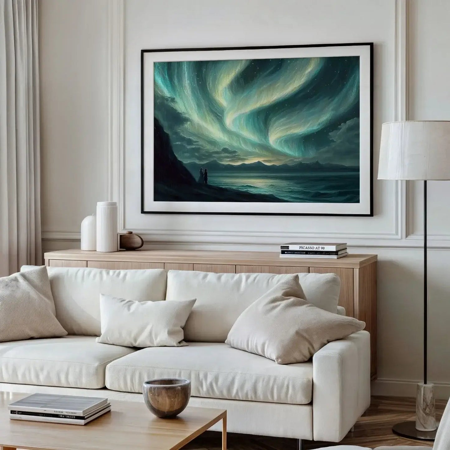 Under Nordlyset – KI digital oljemaling trykket på papir, lerret, aluminium, akryl og tre | KBentz.no