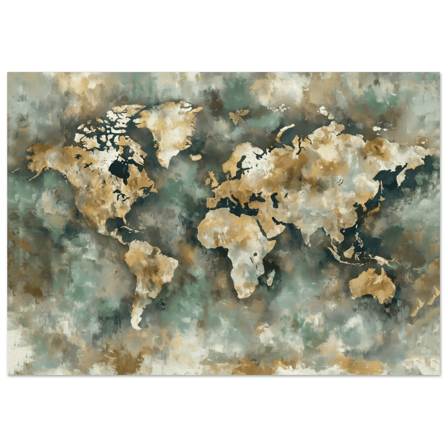 Verdenskart Jord og Sjø – KI digital oljemaling trykket på papir, lerret, aluminium, akryl og tre | KBentz.no