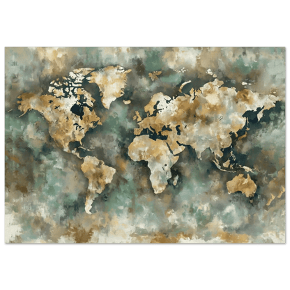 Verdenskart Jord og Sjø – KI digital oljemaling trykket på papir, lerret, aluminium, akryl og tre | KBentz.no