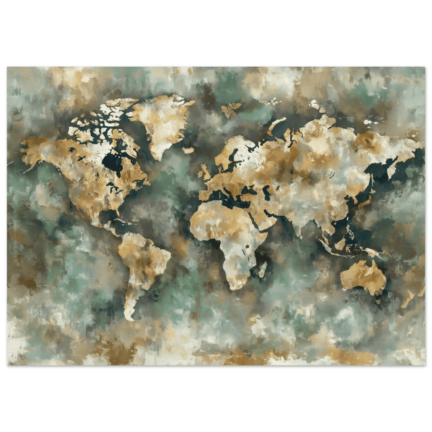 Verdenskart Jord og Sjø – KI digital oljemaling trykket på papir, lerret, aluminium, akryl og tre | KBentz.no