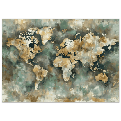 Verdenskart Jord og Sjø – KI digital oljemaling trykket på papir, lerret, aluminium, akryl og tre | KBentz.no