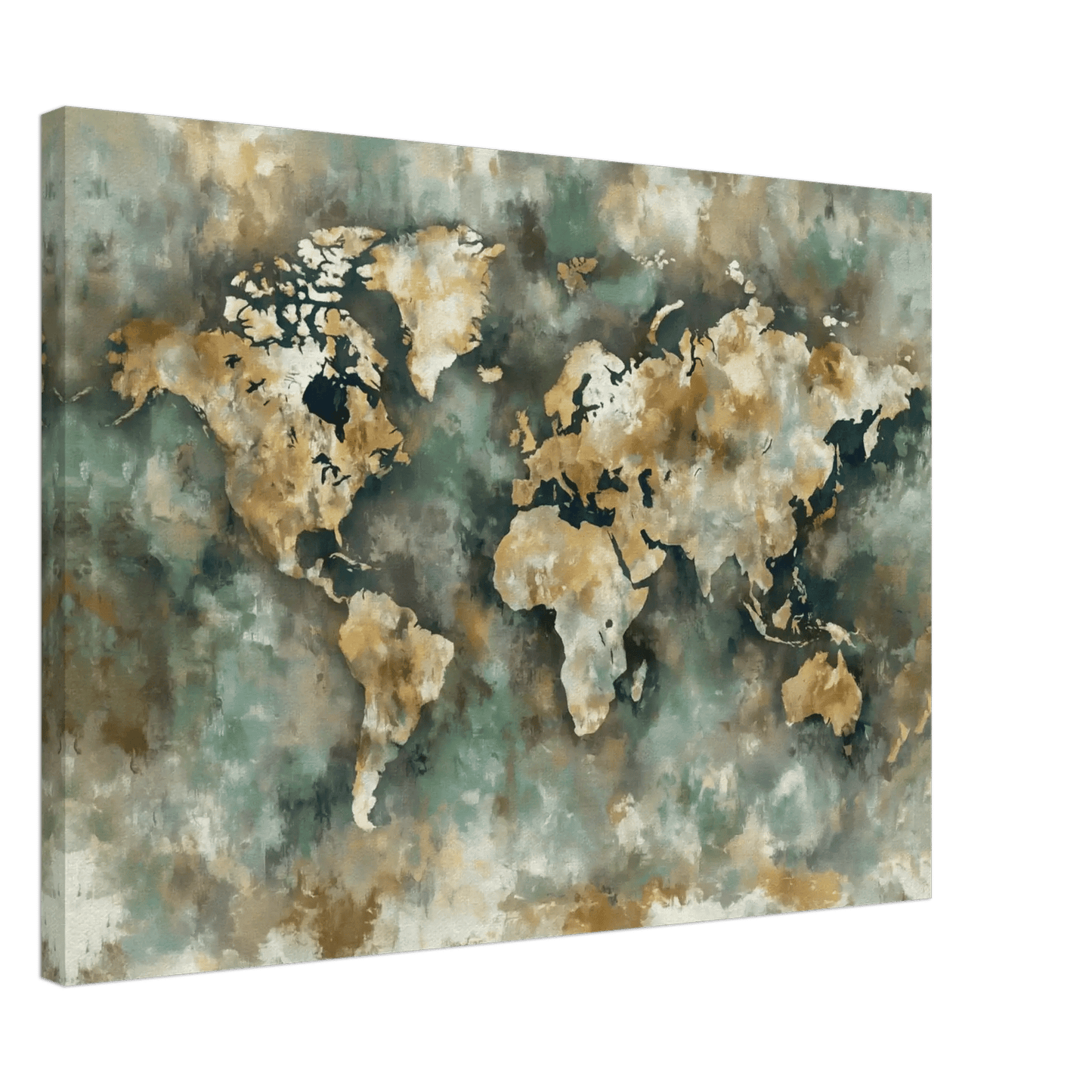 Verdenskart Jord og Sjø – KI digital oljemaling trykket på papir, lerret, aluminium, akryl og tre | KBentz.no