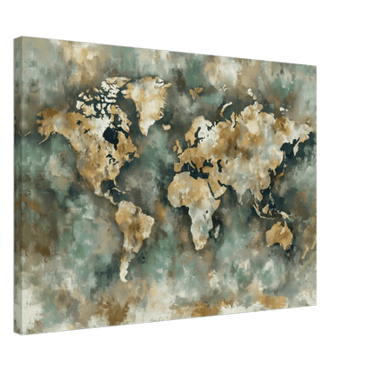 Verdenskart Jord og Sjø – KI digital oljemaling trykket på papir, lerret, aluminium, akryl og tre | KBentz.no