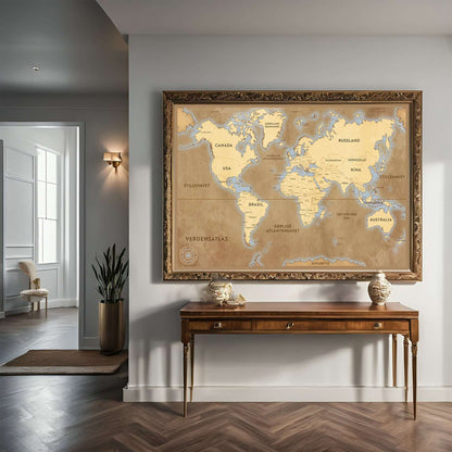Verdenskart Klassisk – KI digital oljemaling trykket på papir, lerret, aluminium, akryl og tre | KBentz.no