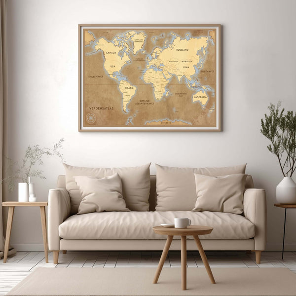 Verdenskart Klassisk – KI digital oljemaling trykket på papir, lerret, aluminium, akryl og tre | KBentz.no